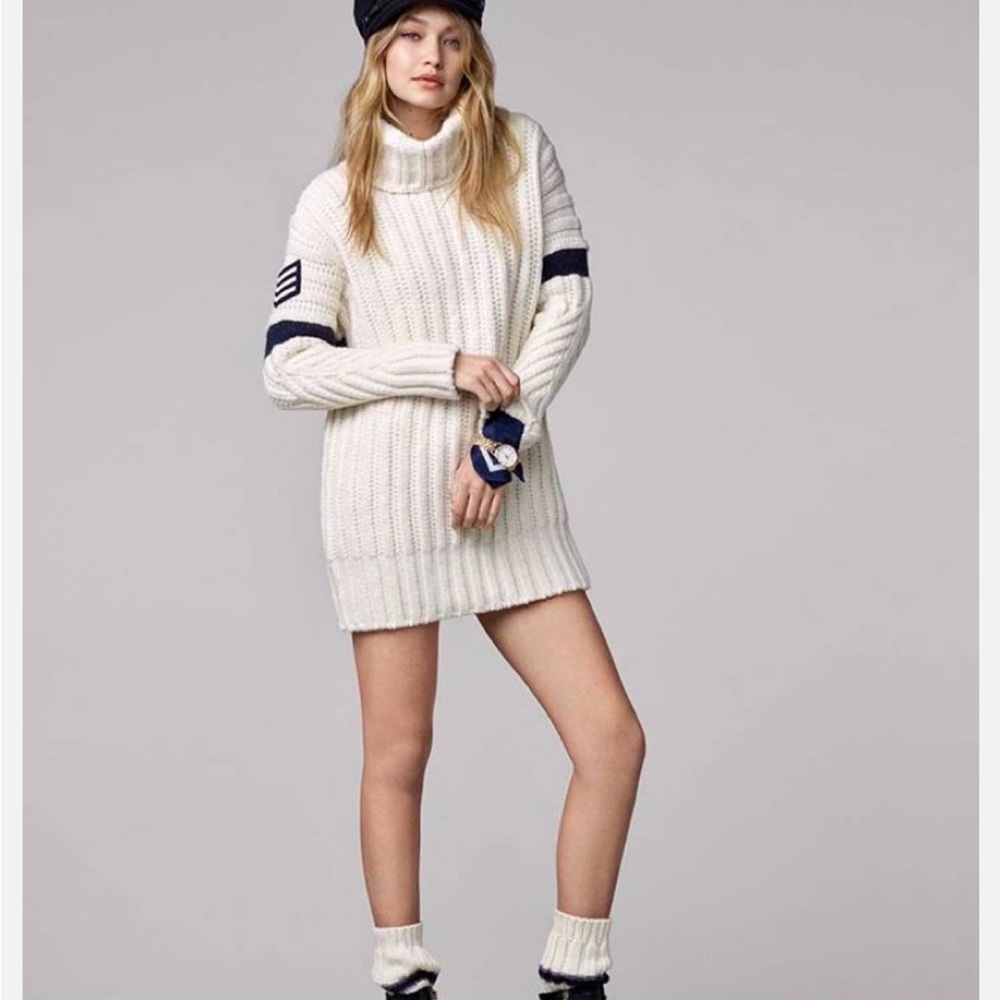 Tommy Hilfiger X Gigi Hadid collab White and Navy Turtleneck Sweater Dress